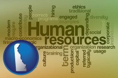 delaware map icon and human resources concepts