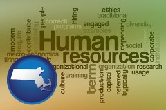 massachusetts map icon and human resources concepts