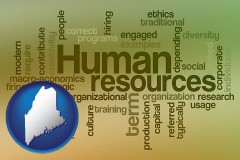 maine map icon and human resources concepts
