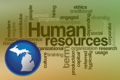 michigan map icon and human resources concepts