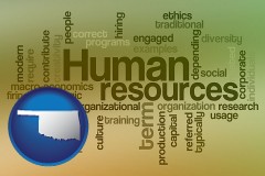 oklahoma map icon and human resources concepts