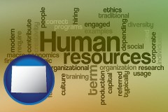 wy map icon and human resources concepts
